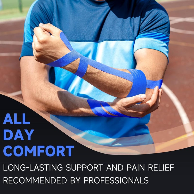 Ckeep Kinesiology Tape, Uncut 2 Rolls, Original Cotton Elastic Premium Athletic Tape,Latex Free Hypoallergenic, 2inch x 16ft, Blue - Image 5